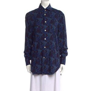 KITON Women's Printed Long Sleeve Button-Up Top Size M